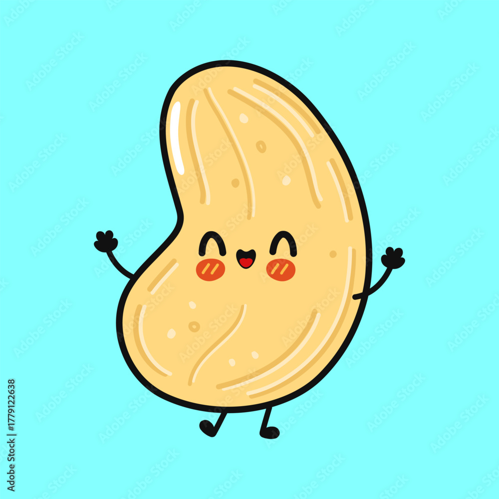 Fototapeta premium Happy cartoon cashew nut character waving greetings