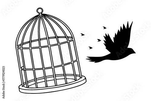 cage and birds silhouette