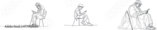 A modern design is achieved by drawing a single continuous line to create a silhouette of a young boy reading a book by hand