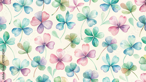 Seamless pattern of watercolor leaf clovers Background 
