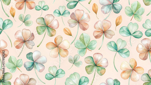 Seamless pattern of watercolor leaf clovers Background 