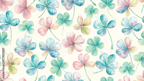 Seamless pattern of watercolor leaf clovers Background 