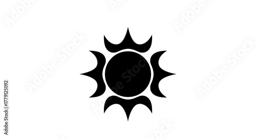 Black and white sun icon on white background symbol illustration