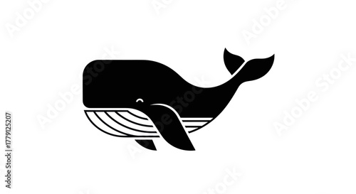 Black and white whale illustration on a white background design element