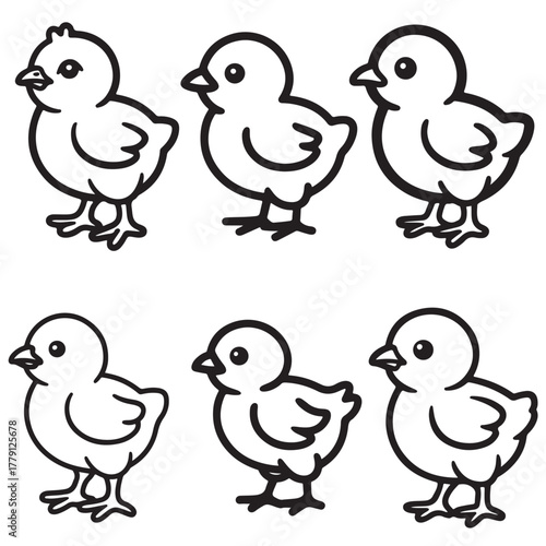 Cute Baby Chick Outline Vector Set | Chicken Line Art Icons | Farm Animal Silhouette Collection