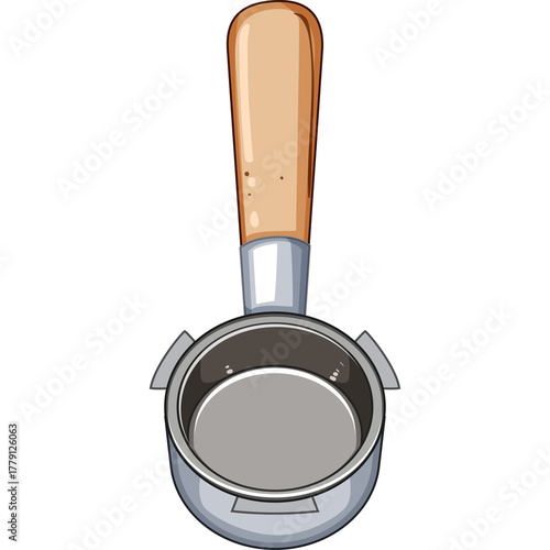 Pixel Art Espresso Machine Portafilter with Wooden Handle Isolated on White Background Clean and Simple Design for Coffee Enthusiasts and Baristas