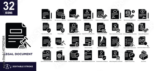 Legal Document Glyph Icon Set