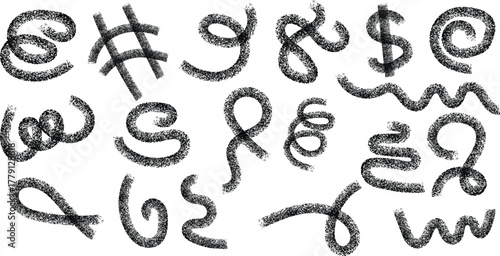 Set of Rough Grunge Hand-Drawn Swirl, Squiggle and Curly Line Doodle Vector Shapes Collection