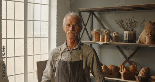 Portrait of Senior Baker in Rustic Bakery Natural Light