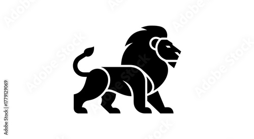 Black lion silhouette majestic animal symbol on white background