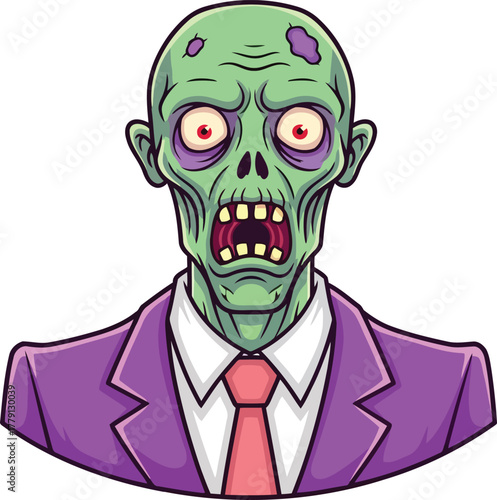 Cartoon zombie in a suit isolated on white background for halloween