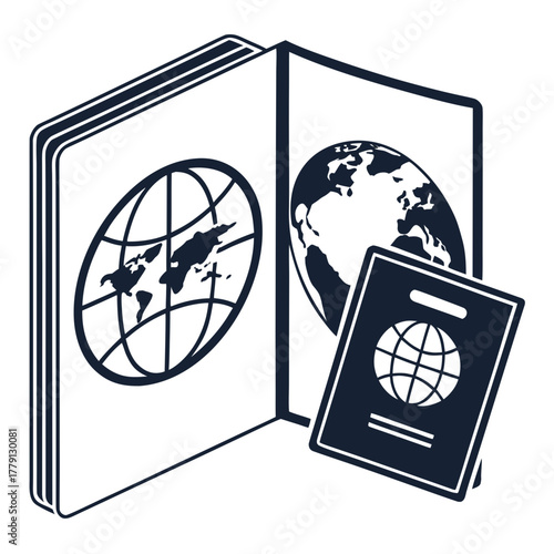 Passport icon with globe for travel document