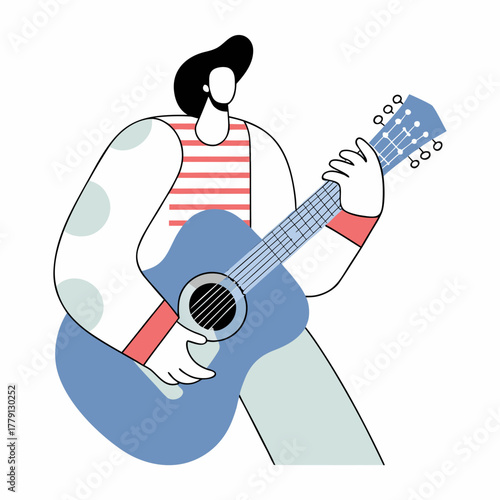 Man playing an acoustic guitar with bold outlines
