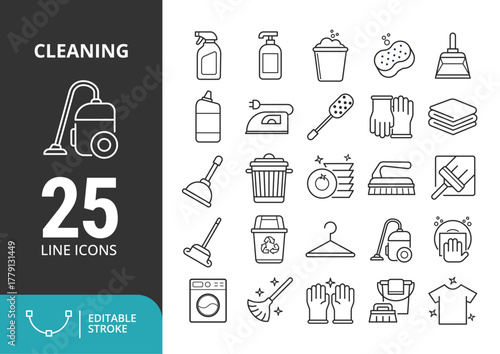25 Line Icon Vector Cleaning Tools