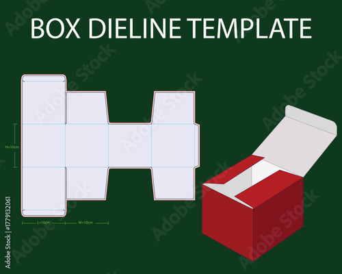 Strad Tuck end Square Box 10x10x10cm box Dieline Template with 3d design