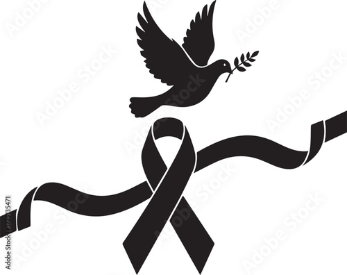 World aids day symbolism black ribbon dove of peace and hope for a cure