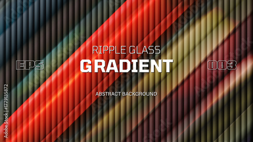 Trendy abstract vector background with vibrant dynamic gradient and geometric vertical rippled texture, Glass fractal gradient with smooth transitions and fluted effect, 3D ribbed glass morphism