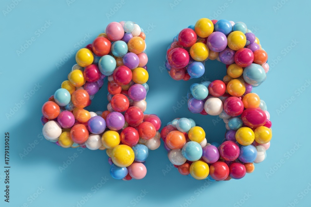 Obraz premium Colorful Number 43 Made of Vibrant and Playful Decorative Balls