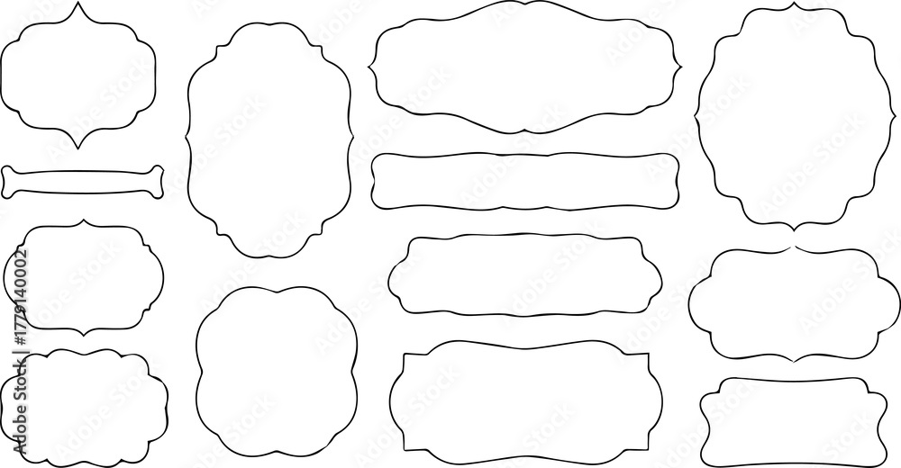 Fototapeta premium Set of hand drawn vintage frames collection of doodle style borders, rectangle shape for text, photo, banner, label vector illustration