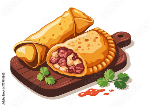 Food vector and cheese platter with sliced meat and fresh appetizer