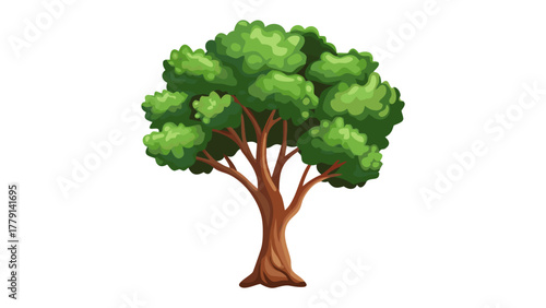 Lush Green Tree Illustration: A vibrant illustration of a mature tree, its sprawling branches adorned with vibrant green foliage, reaching toward the sky, showcasing the beauty of nature.