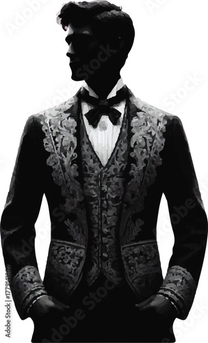 An artistic vector illustration of 1800s Filipino male fashion, showcasing traditional attire.