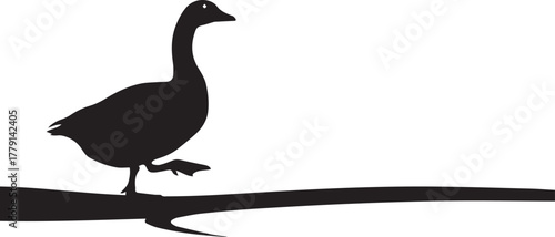 Silhouette of a goose standing on a branch with a long shadow in a simple graphic style