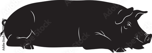 Silhouette of a fat pig laying down side profile realistic animal art