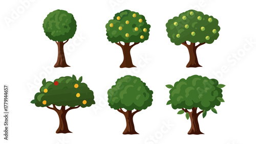 Set of Diverse Trees: Showcasing a vibrant array of illustrated trees, perfect for conveying growth, nature, and the beauty of plant life.
