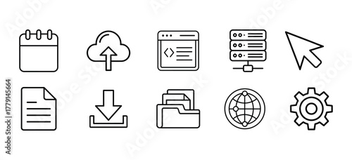 Web, cloud and data processing vector icons for digital concepts