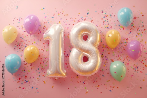 Bright and Festive Celebration of Eighteenth Birthday with Balloons