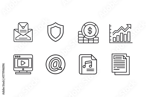 Collection of modern outline icons for digital business and media