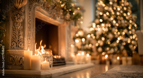 Wallpaper Mural Cozy fireplace candlelight warm glow holiday tree festive bokeh bring calm joy Torontodigital.ca