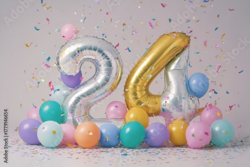 Festive Celebration with Colorful Balloons and Confetti for 24th Birthday