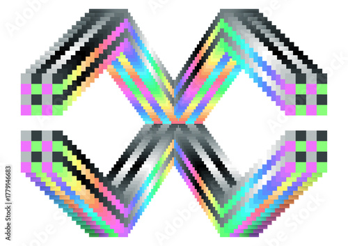 Tableau sur toile Pixel art design showing two mirrored X shapes with colorful gradient and 3D depth, created as an abstract geometric key visual for digital and graphic design