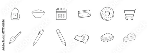 Collection of line art icons for daily life and shopping