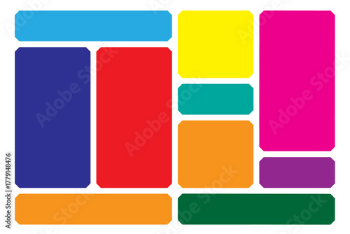 Modern minimalist bento grid layout design with clean lines and vibrant color accents