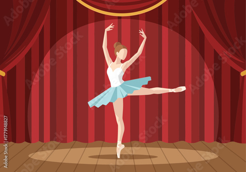 Ballerina performs ballet dance on stage in a spotlight.