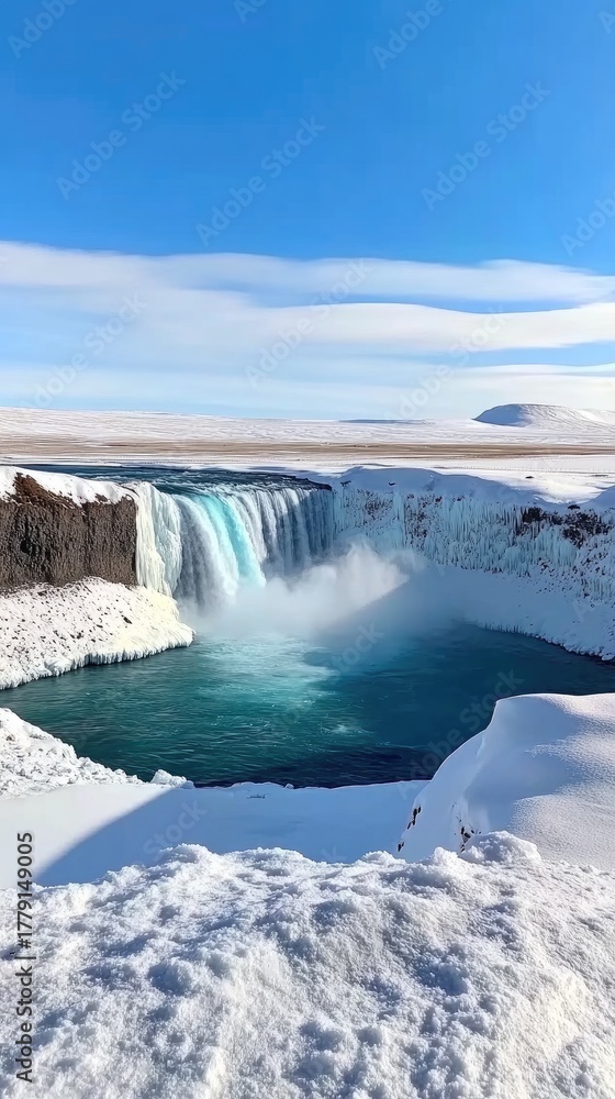 custom made wallpaper toronto digitalStunning Godafoss waterfall cascading into icy turquoise waters under a clear blue sky in Iceland