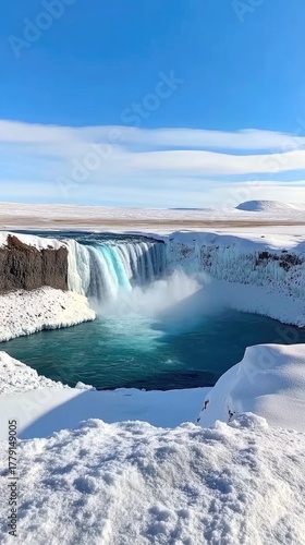 Wallpaper Mural Stunning Godafoss waterfall cascading into icy turquoise waters under a clear blue sky in Iceland Torontodigital.ca