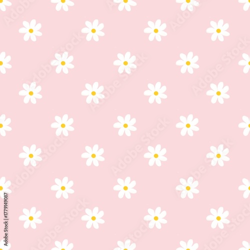 Daisy Flower Seamless Pattern on Pink Background for Fabric Printing and Wallpaper Design