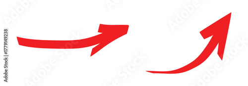 Hand-drawn doddle red arrows pointing up isolated on transparent background.