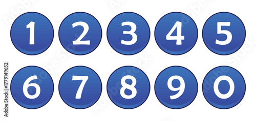 Round 1-10 numbers icon, Numbers button circles blue set.