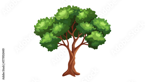Green Canopy's Embrace: An illustrative portrayal of a vibrant tree, boasting lush, verdant foliage and a sturdy, textured trunk. A symbol of growth, life, and the serene beauty of the natural world.