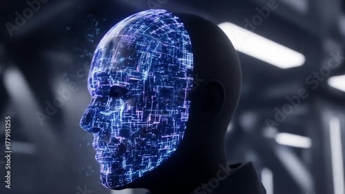 Futuristic Humanoid Face with Glowing Circuitry Display, representing artificial intelligence and