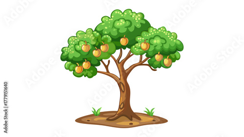 Fruit-Laden Tree: A vibrant illustration showcasing a healthy, fruit-bearing tree, its branches heavy with ripe, golden fruit, symbolizing growth, abundance, and the bounty of nature.