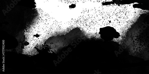 Black ink banner brush grunge paper, vector white abstract background.	