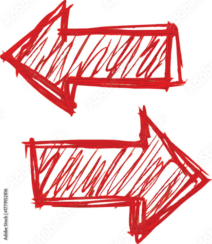 Two red arrows pointing in opposite directions, hand-drawn style.