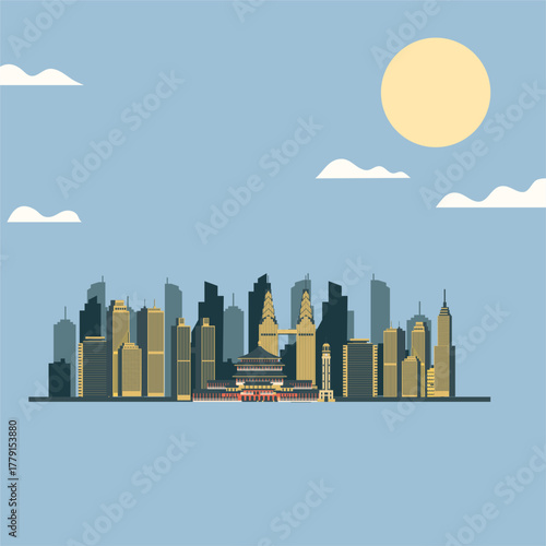 Chongqing China travel background flat illustration