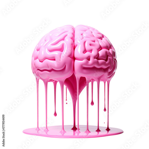 Pink, melting brain with drips on black
